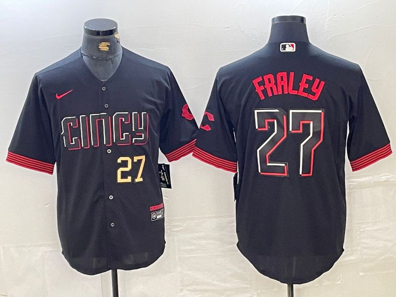 Men Cincinnati Reds 27 Fraley Black City Edition Nike 2024 MLB Jersey style 2